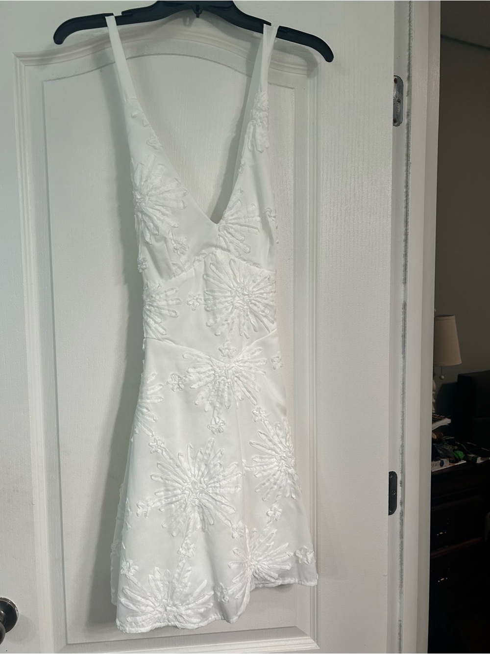 Altar'd State White Embroidered V-Neck Mini Dress